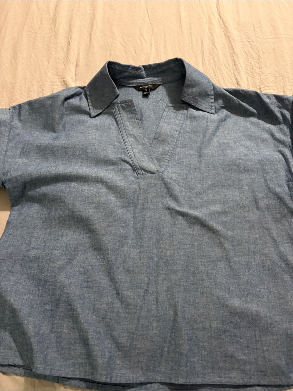 Banana Republic Light Blue Chambray V-Neck Polo Blouse